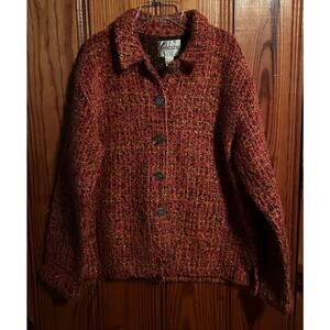 Chico's Womans Coat Orange Button Collar Knit wool blend Size 2/large